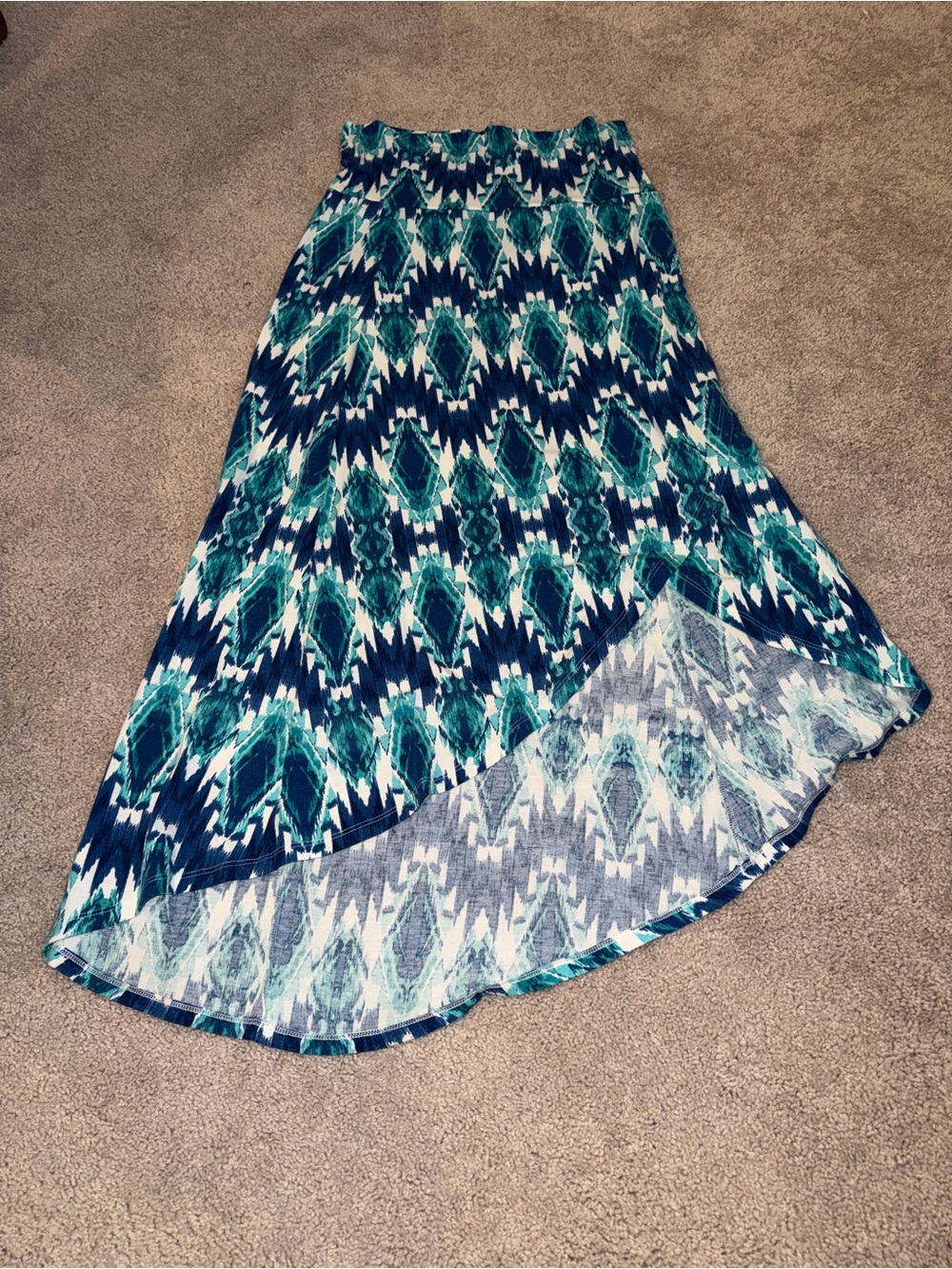 Lily Rose Teal & Navy Printed Asymmetrical Maxi Skirt